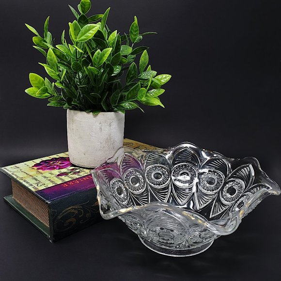 Antique Glass Bowl Peacock Feather Style - Picture 1 of 11